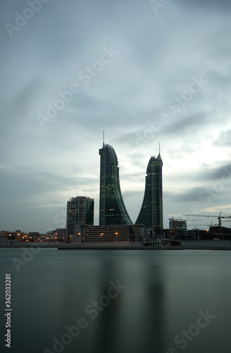 MANAMA , BAHRAIN - OCTOBER 28: Bahrain Financial Harbour during dusk on October 28, 2018. It is one of tallest twin towers in Manama, Bahrain. © Dr Ajay Kumar Singh