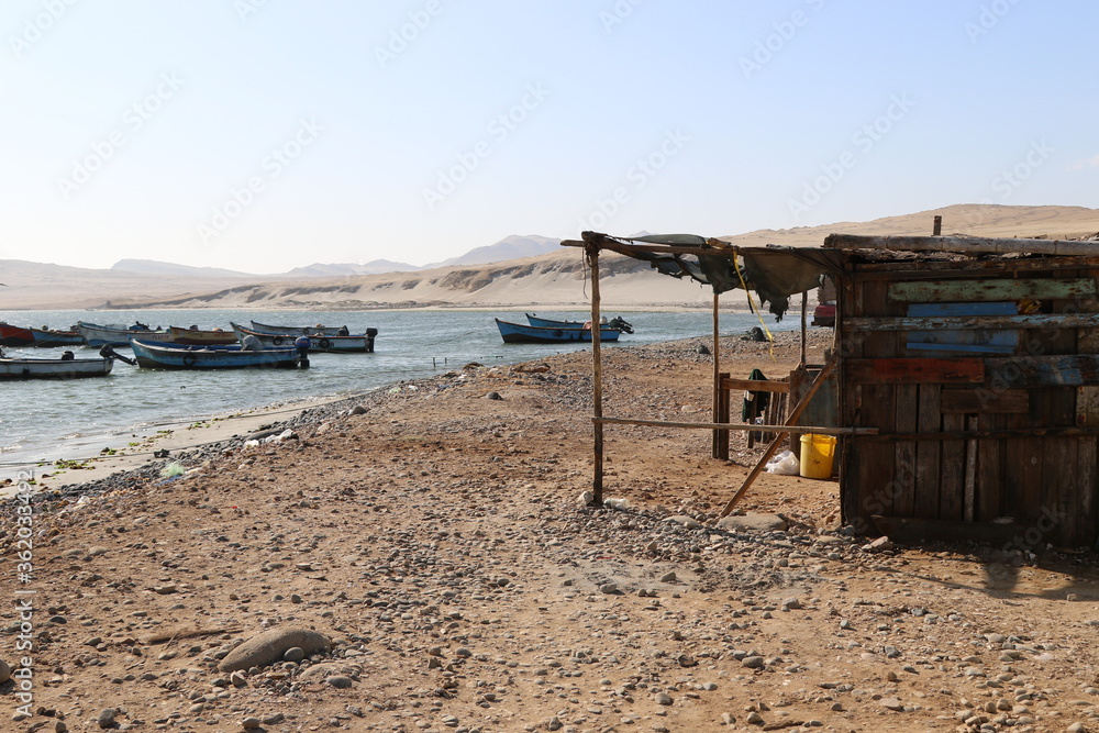 Details of a fishing village in the Paracas National Reserve in Peru