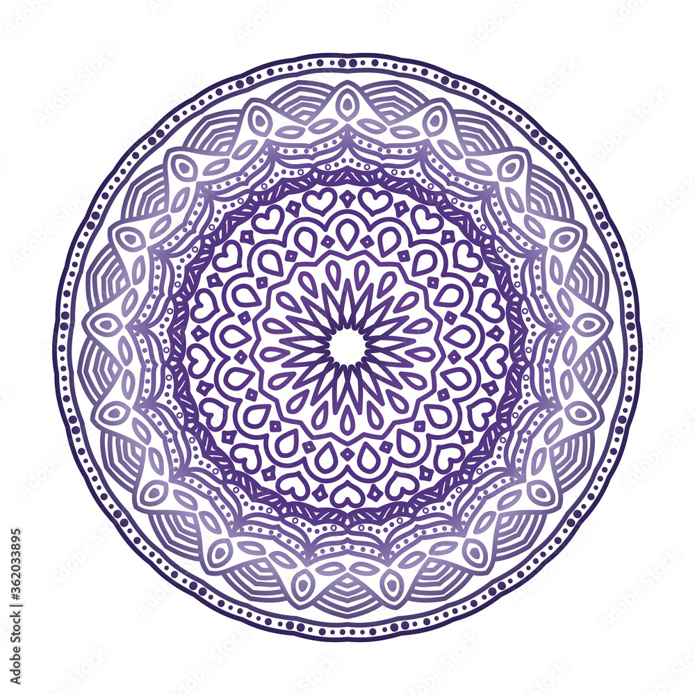 Floral mandala in ethnic style on white background. Round flower mandala on white isolated background. Abstract indian ornament. Decorative ornament in ethnic oriental style. Coloring book page.