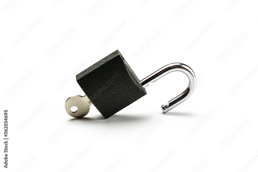 Key isolated. Metal lock pad or padlock on white background. Privacy security concept. Key isolated. Metal lock pad or padlock on white background. Privacy security concept.