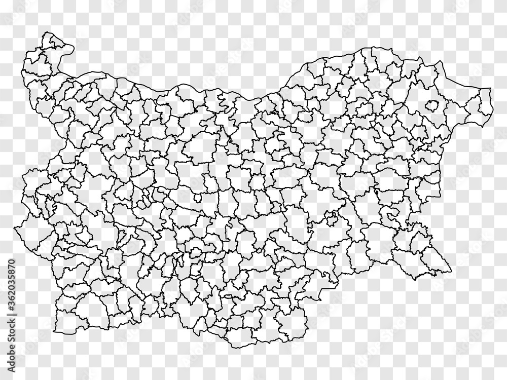 Blank map Republic of Bulgaria. Regions of Bulgaria map. High detailed gray vector map Bulgaria on transparent background for your web site design, logo, app, UI. Stock vector. EPS10.