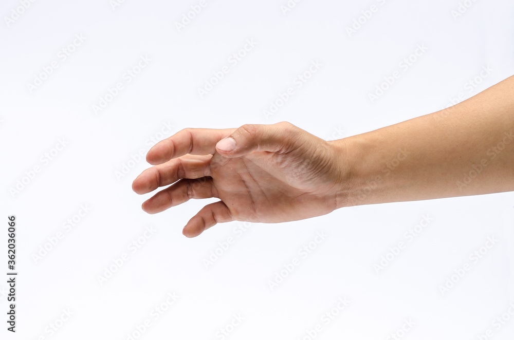 Close up of hand with show holding something, Isolated on white background, place for text or sign. Close up of hand with show holding something, Isolated on white background, place for text or sign.