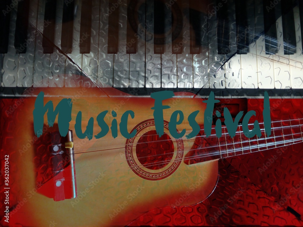 Φωτογραφία Words Music festival over the piano tiles and the guitar