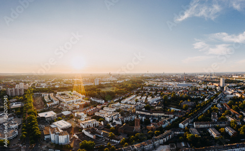 aerial drone shot of the city Cologne, Germany photo