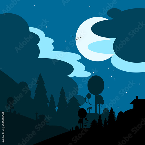 landscape illustration night view   moon  nature
