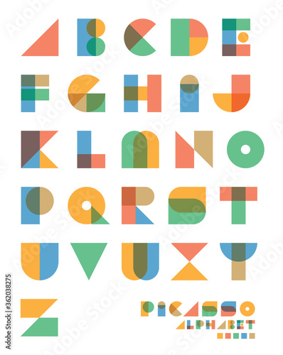 Pop art vintage style designed Picasso-inspired vector alphabet set