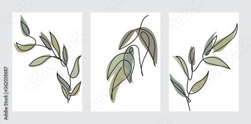 Tropical line arts vector cover set. Nature leaves design element for invitation  prints  fabric and wallpaper.