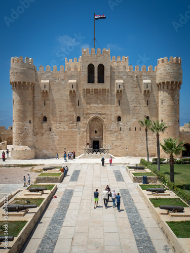 the front of the quaitbay citadel in Alexandria in corona times with no too few tourists