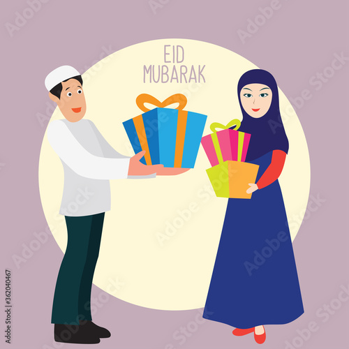 eid mubarak gift for eid fitr holiday (islamic holiday). vector illustration