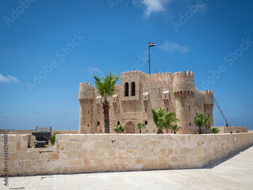 the quaitbay citadel in Alexandria in corona times from the wall with no too few tourists