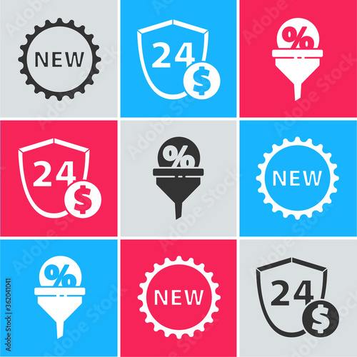 Set Price tag with New, Shield with dollar and Lead management icon. Vector