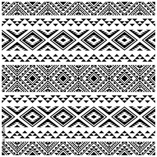 Geometry Ethnic Seamless Pattern texture design vector in black white color