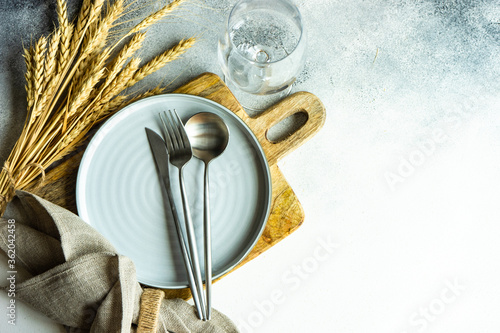 Rustic table setting with wheat ears photo