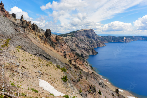 Crater Lake National Park. Beautiful Nature in Summer Season Famous Tourist Attractions in Oregon State, USA.
