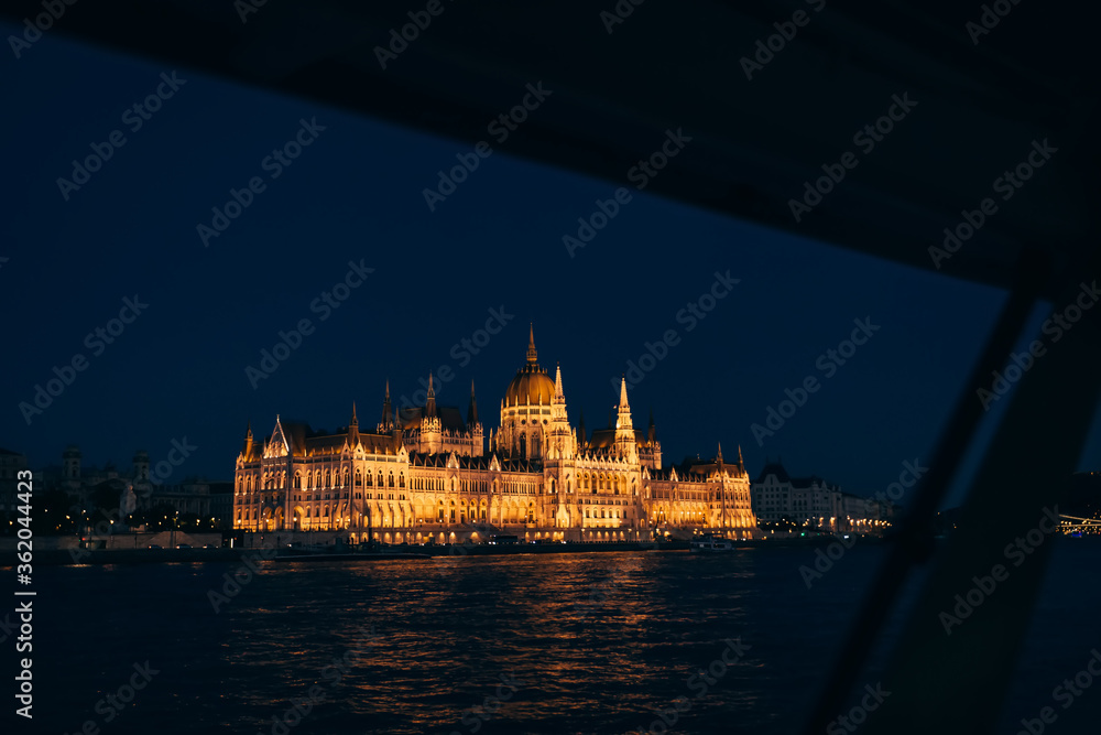 Obraz premium Budapest, Hungary - Jul 2, 2018 view from the boat to a parliame