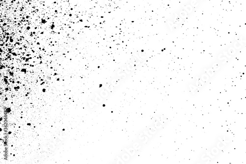 Distressed black texture. Dark grainy texture on white background. Dust overlay textured. Grain noise particles. Rusted white effect. Grunge design elements. Vector illustration  EPS 10.