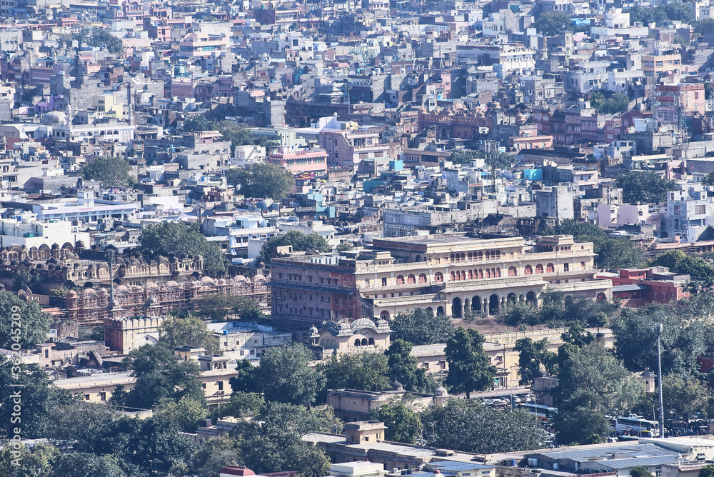 Overall bird eye view of Jaipur Monument & city from Nahargarh Fort ,Jaipur, Rajasthan, India