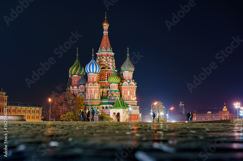 Moscow / Russia - Red square view of St. Basil's Cathedral at night