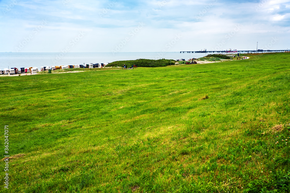 Fototapeta premium Wiese vor dem Strand in Hooksiel