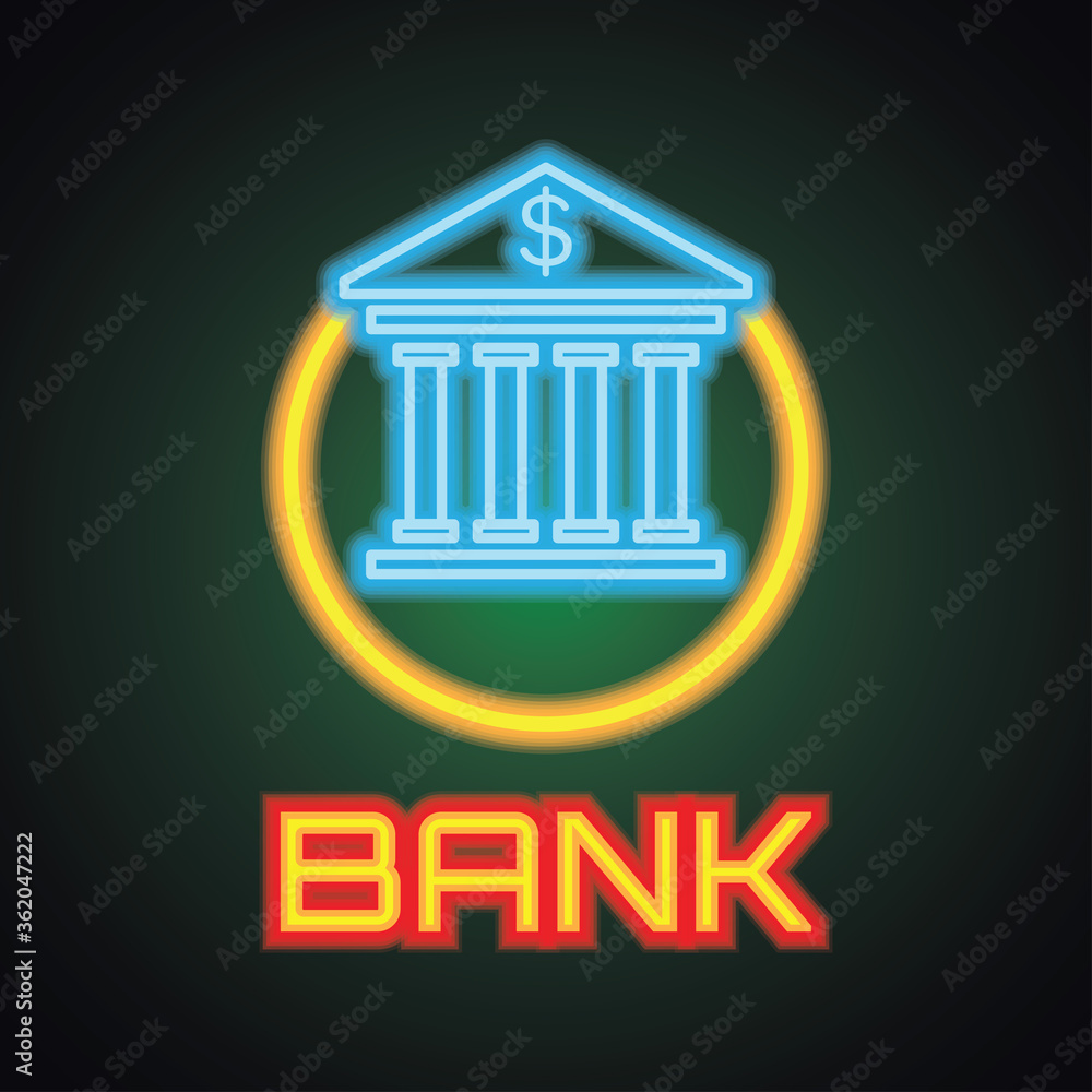 bank and money changer with neon sign effect for bank office, vector illustration