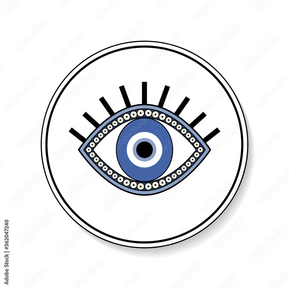 Blue eye isolated icon in round button vector, culture magic good luck symbol illustration Blue eye isolated icon in round button vector, culture magic good luck symbol illustration