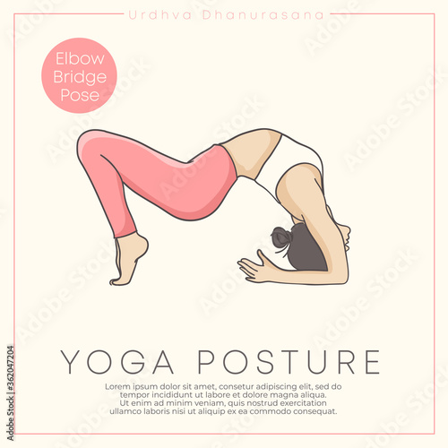 Banner design with hand drawn illustration of healthy young woman practicing yoga in pastel outfit : Vector Illustration