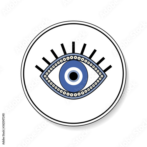 Blue eye isolated icon in round button vector, culture magic good luck symbol illustration