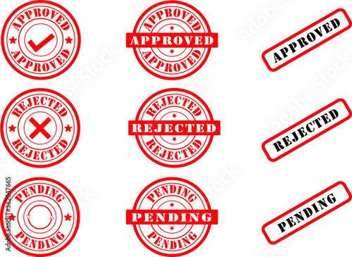 Different designs of approved, rejected, pending  rubber stamps photo