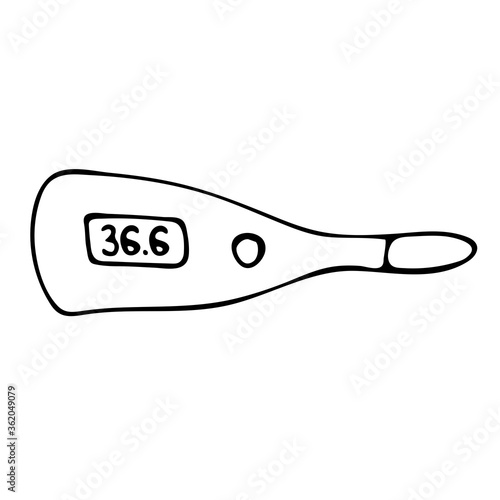 Medical thermometer for measuring temperature in infectious diseases and for prevention. Hand drawn vector illustration.