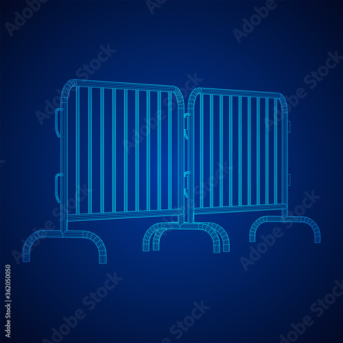 Police riot fence. Wireframe low poly mesh vector illustration.