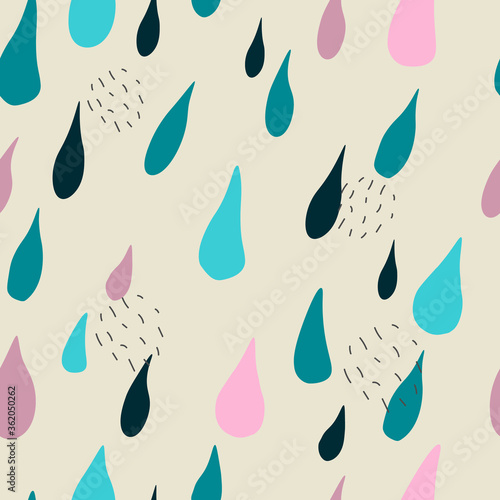 Seamless pattern of raindrops. Modern collage