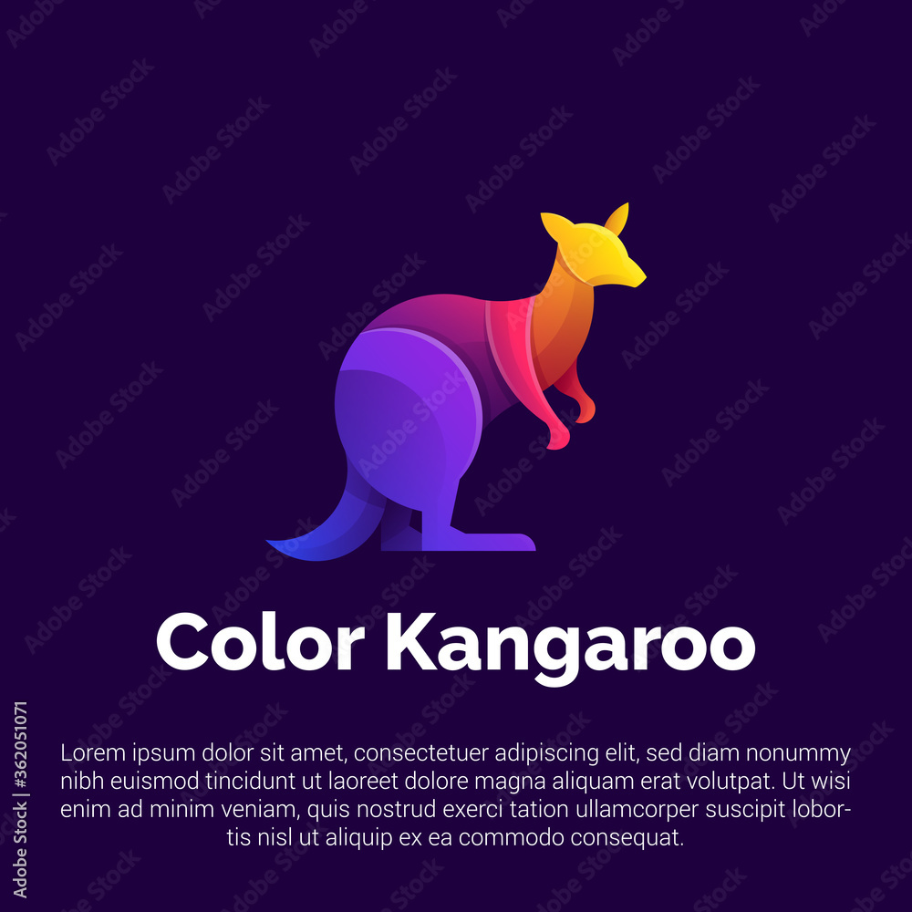 Vector illustration of colorful kangaroo logo, icon, sticker design template.