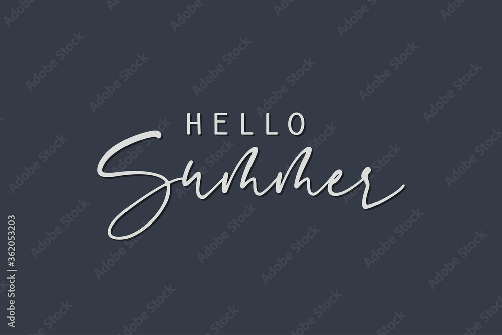 Hello Summer Hand Written White Text Lettering Calligraphy Style isolated on Black Background. Vector Illustration for Greeting Cards. Hello Summer Hand Written White Text Lettering Calligraphy Style isolated on Black Background. Vector Illustration for Greeting Cards.