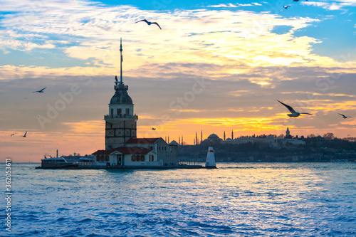 Maiden's Tower at sunset in Istanbul