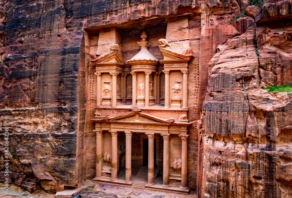 Magnificant and famous facade in Petra Jordan, the treasury or Al Khazna Magnificant and famous facade in Petra Jordan, the treasury or Al Khazna