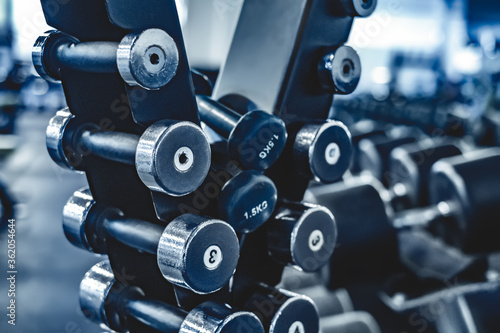 Fitness dumbbells in a gym photo