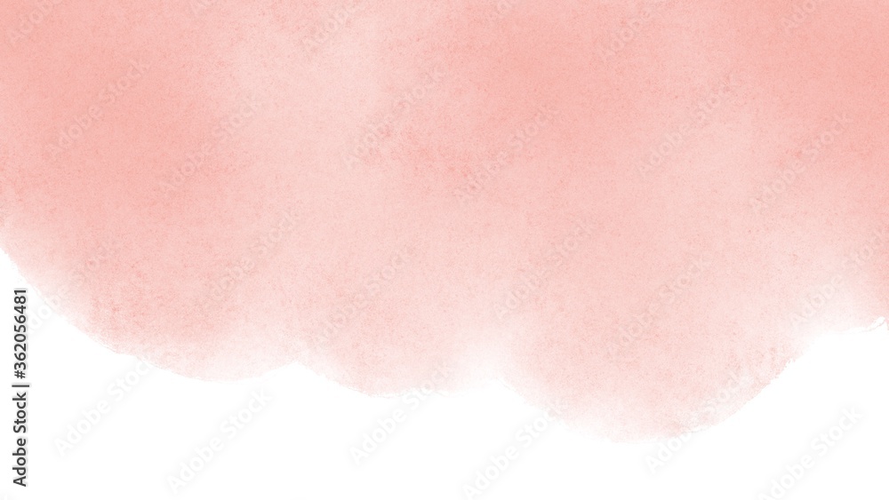 Fototapeta premium Coral peach with white stains rectangle horizontal background. Textural watercolor digital art. Print for wallpaper, cover, stationery, social media post, postcard, wedding
