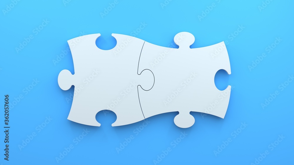Puzzle 2 pieces on blue background - obrazy, fototapety, plakaty 