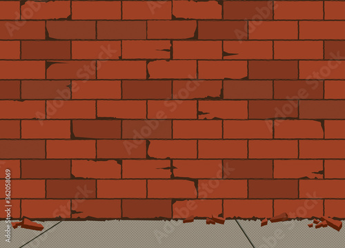 Old, crumbling brick wall and sidewalk, an urban graphic background
