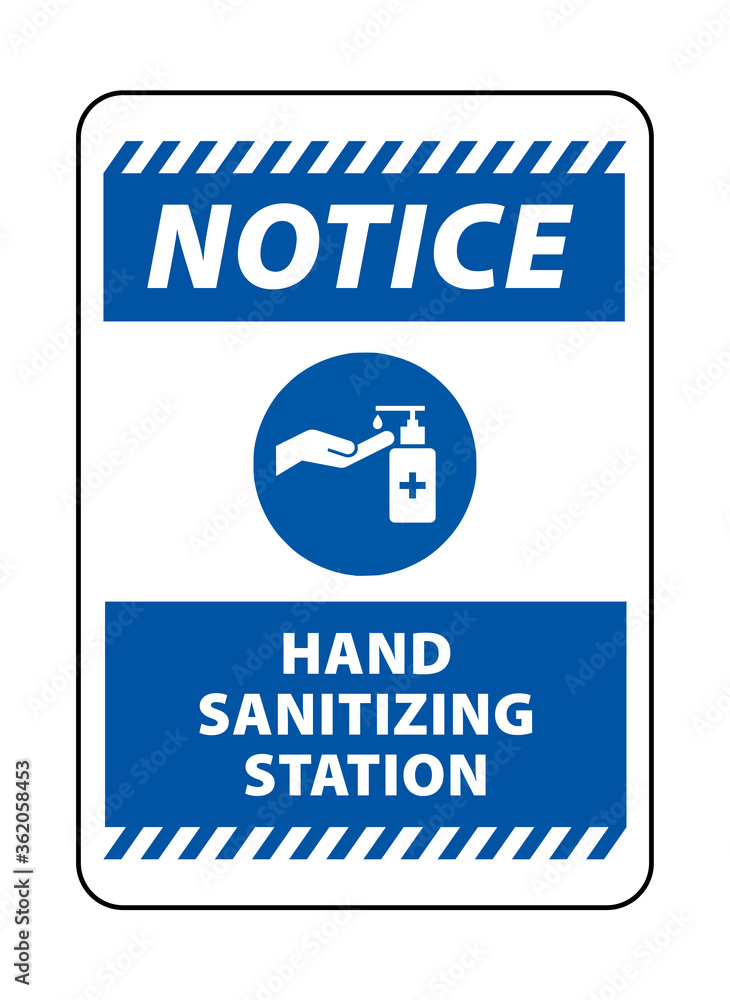 Notice hand sanitizing station sign vector. Hand washing area sign