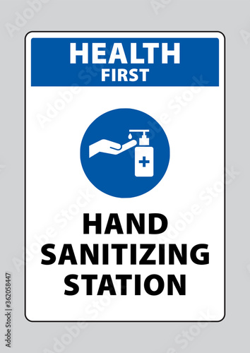 health first hand sanitizing station sign vector. Hand washing area sign notice vector