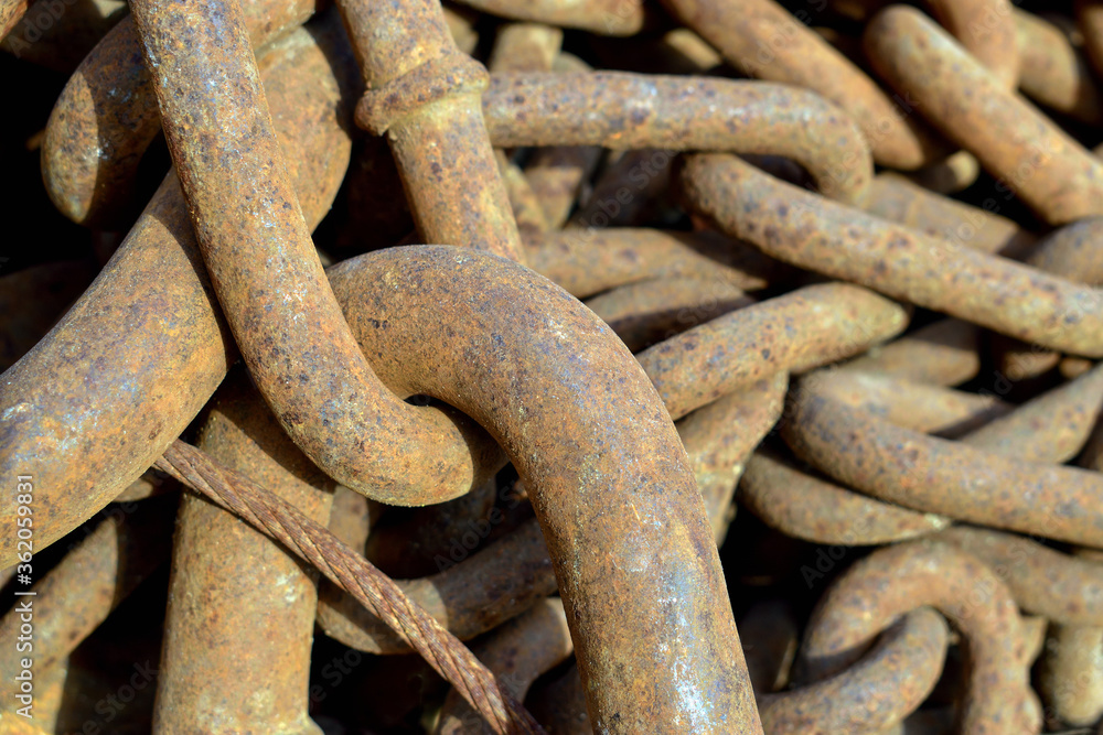 Rusty old chain ropes. Big rusty chains close-up Rusty old chain ropes. Big rusty chains close-up
