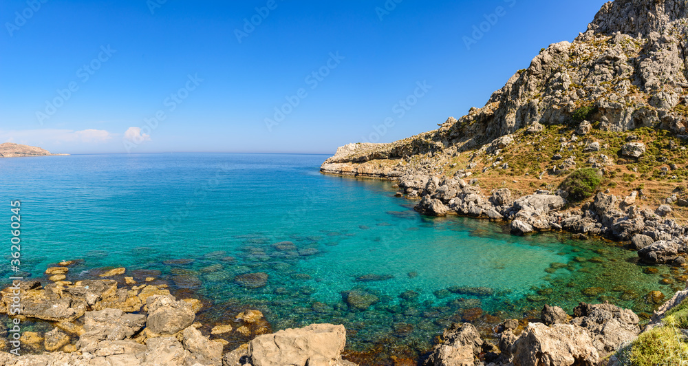 Agathi bay with crystal sea water, one of the best places on Rhodes island, Greece