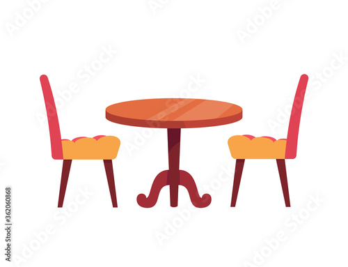 Set with chairs and table for office, cafe, restaurant, home kitchen interior scene design. Vector cartoon flat illustration isolated on white.