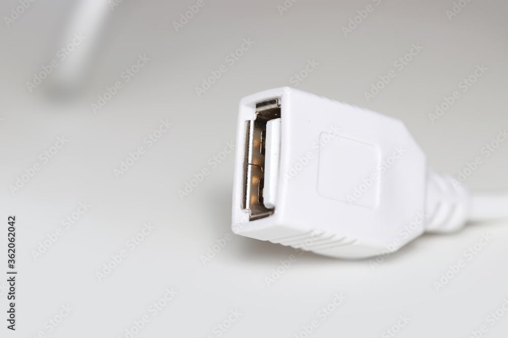 Close up shot of white USB connector Close up shot of white USB connector