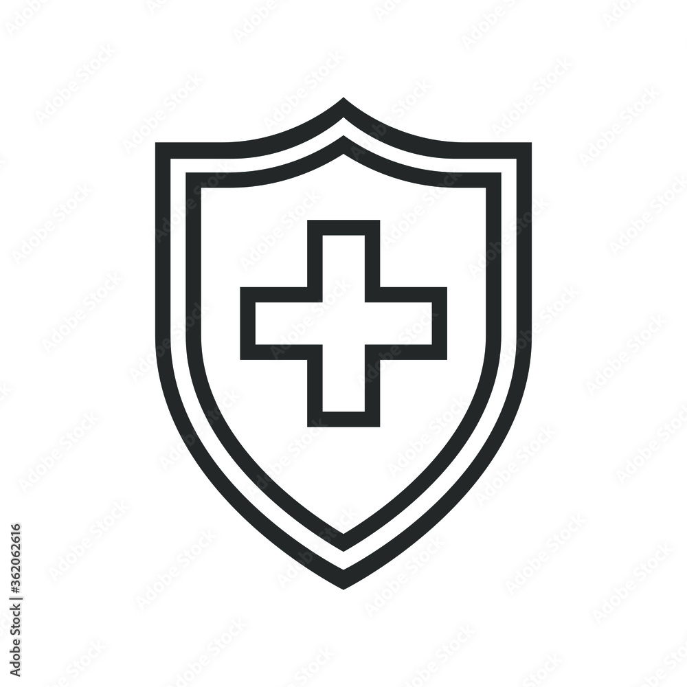 Protection of immunity graphic icon. Shield immune system concept. Protection health sign isolated on white background. Vector illustration Protection of immunity graphic icon. Shield immune system concept. Protection health sign isolated on white background. Vector illustration