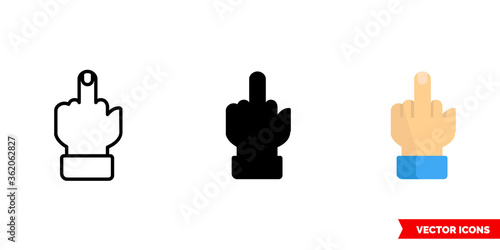 Middle finger icon of 3 types. Isolated vector sign symbol.