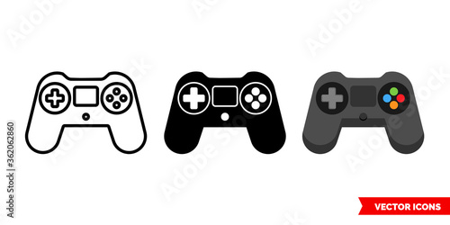 Gamepad icon of 3 types. Isolated vector sign symbol.