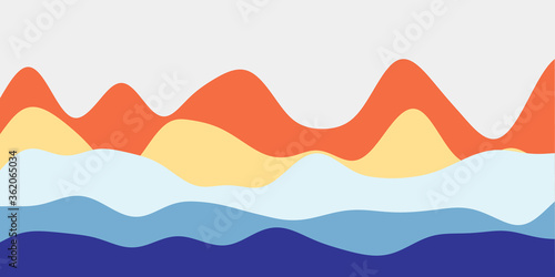 Abstract red yellow blue hills background. Colorful waves modern vector illustration.