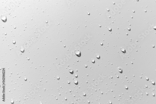 Close up of water drops on white background.